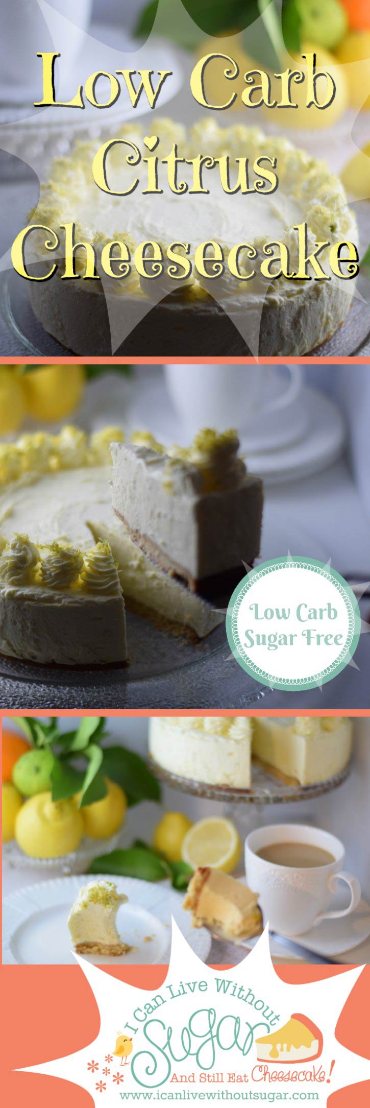 This low carb sugar free citrus cheesecake tastes as good as it looks. Creamy, rich, sweet and tangy. Sugar free dessert perfection. This one's a winner!