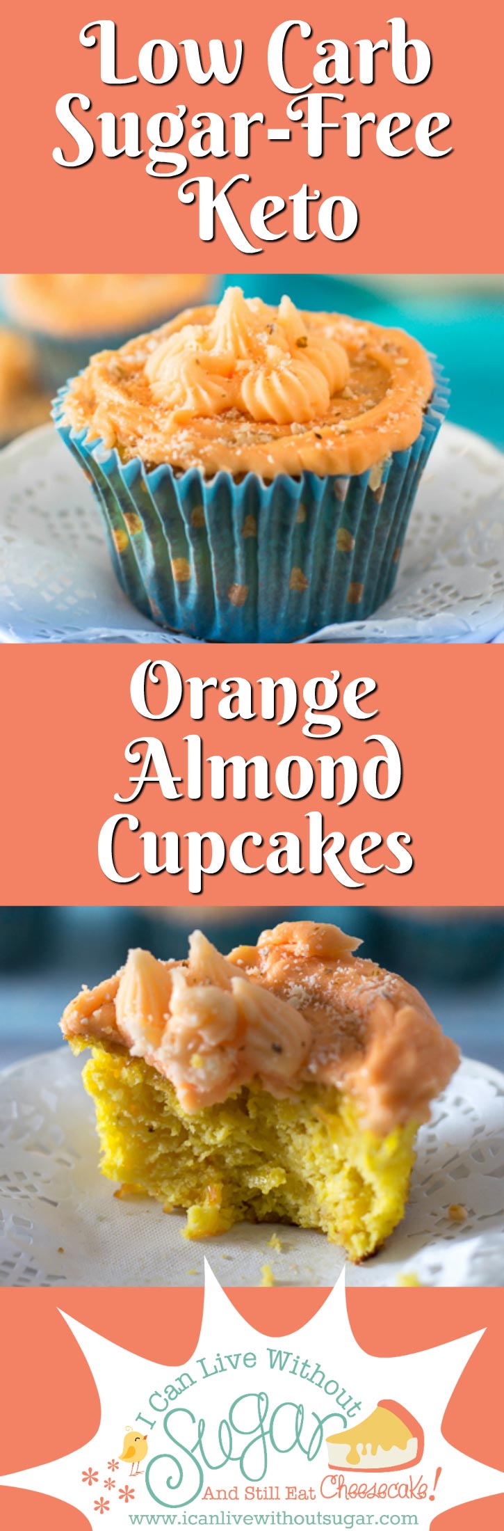 These cute little orange almond cupcakes taste as good as they look. The recipe is low carb, sugar-free, keto, and grain free too. Just the thing for a healthy treat. They also keep really well, up to a week in the fridge! Perfect for office parties and family get-togethers. Enjoy!